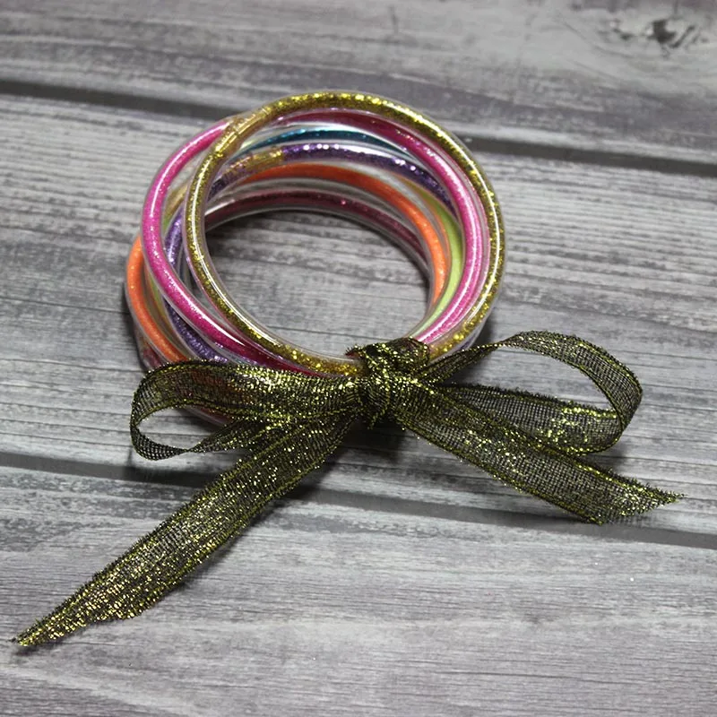Новое поступление, 7 цветов, смешанный Модный Блестящий Набор браслетов, силиконовые прозрачные летние браслеты - Metal Color: 7 color mixed024