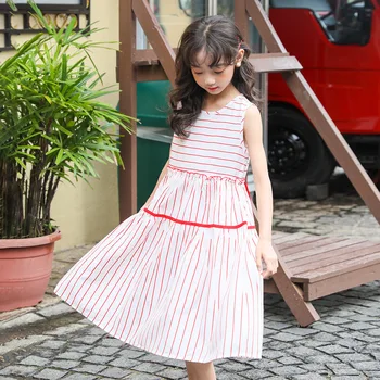 

Big Girl Dress 4-14T 2020 New Summer Stripe Sleeveless School Kids Outfits Chiffon Kids Princess Dresses