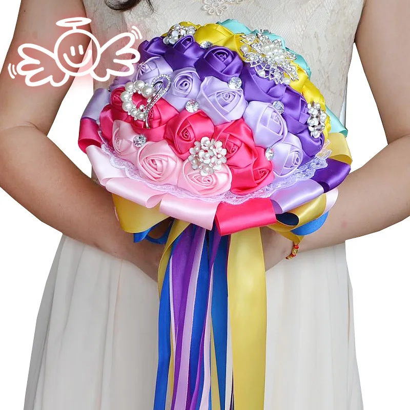 Luxurious Bridal Bouquets Diamond Crystal Bride Handmade Satin Rose Holding Wedding Flowers Artificial Bouquet de mariage