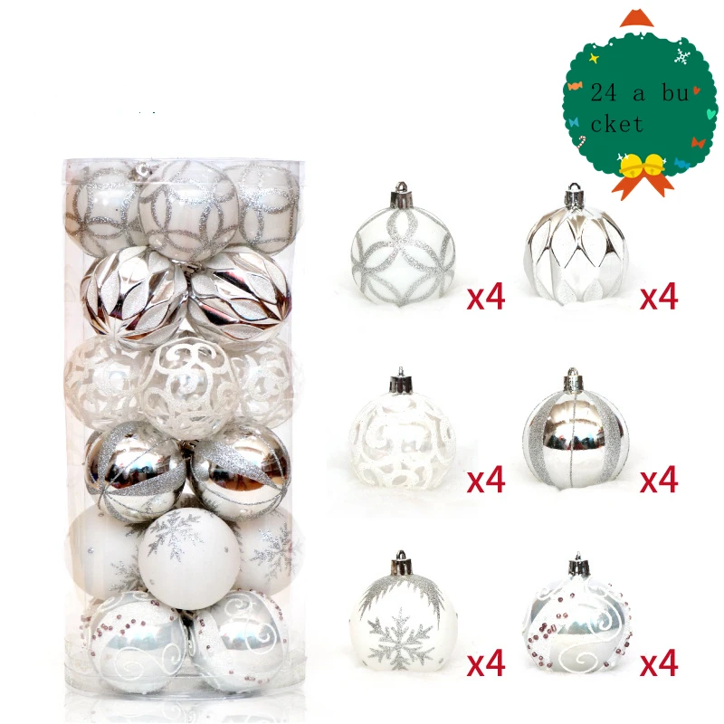 Рождественский декоративный шар 6 см, пластиковая цветная Снежинка, 24 штуки в коробке, украшение для новогодней елки, подарок на год