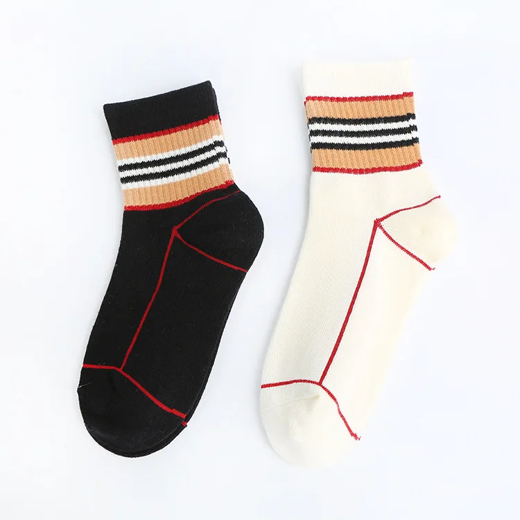 New Style B Home Celebrity Style Khaki Stripe Children Crew Socks Occident Fashion Cotton Men And Women Children's Socks Versati