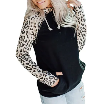 

Hoodie Female Autumn Long Sleeve Leopord Pattern Mixed Colors Jie Tou Feng Hooded Pullover -50