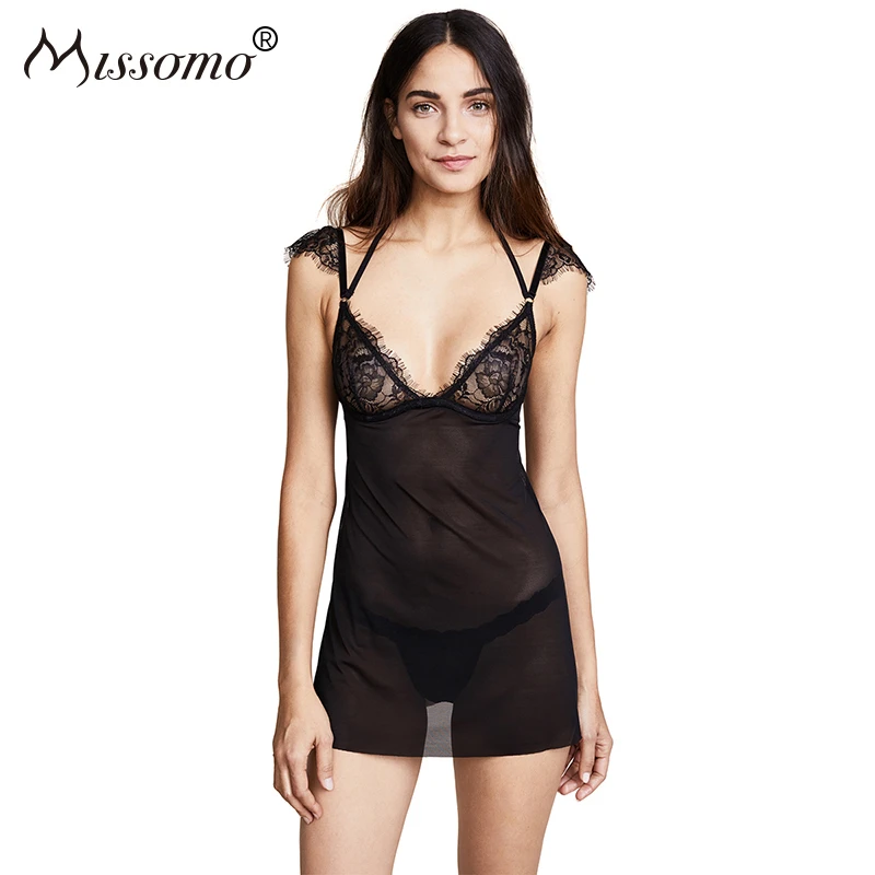 Missomo кружева Camisola сексуальные сорочки женское белье с завязкой на шее и открытой
