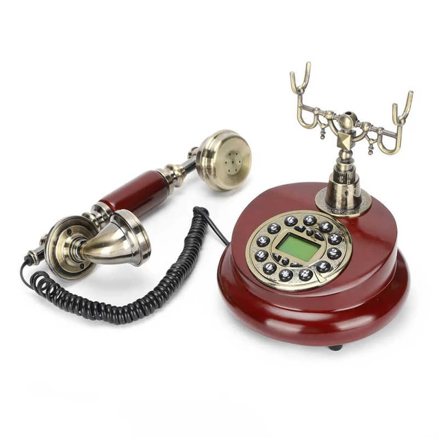 Antique Golden Corded Telephone Retro Vintage Rotary Dial Desk Telephone  Phone with Redial, Hands-free, Home Office Decoration