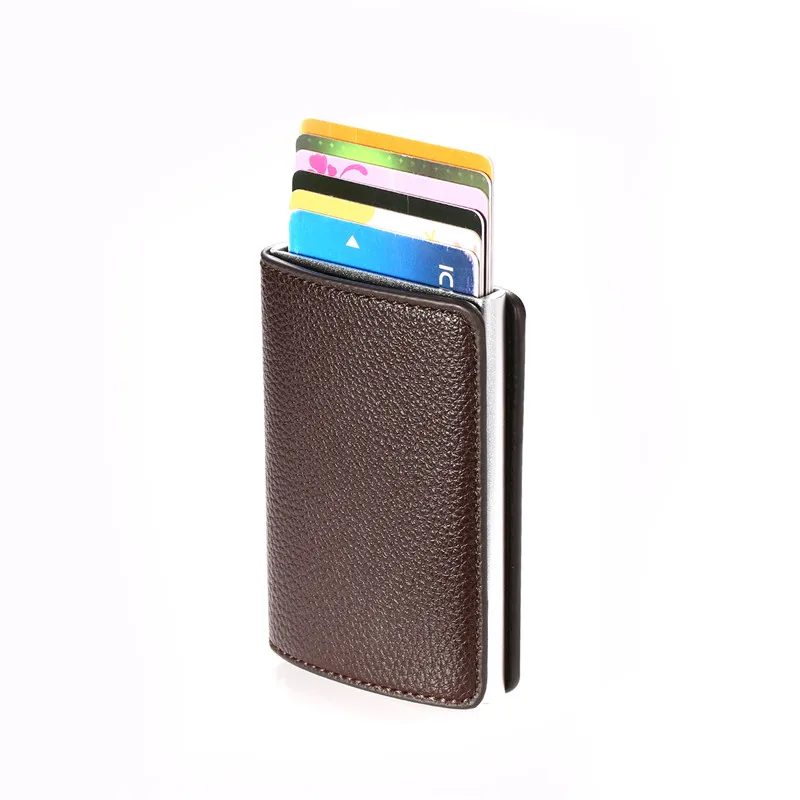 BISI GORO личи мягкий кожаный чехол для Карт RFID всплывающий держатель для карт алюминиевая коробка защита информации защитный клатч модный кошелек