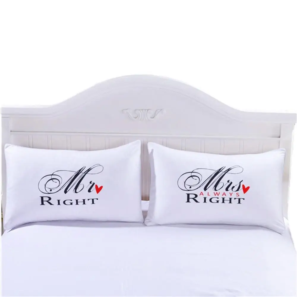45 4Styles Romantic Mr Mrs Pillow Case Couple King Queen His Her Always Right Pillowcase Cover Wedding Valentine's Gift | Дом и сад