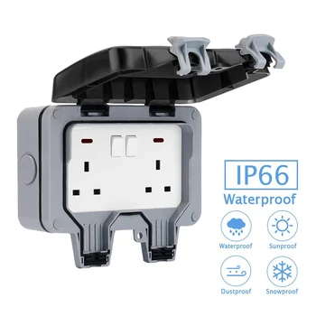 

IP66 Weatherproof Waterproof Outdoor Wall Power Socket 16A Double EU Standard Electrical Outlet Grounded AC 110~250V