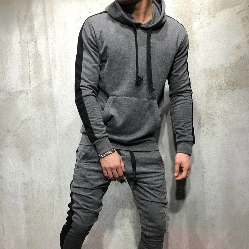 Discount ZOGAA 2019 Hot Sale Men's Casual Hoodies Sets Fashion Color Block Tracksuit for Men Sweatsuit Male Outfit Sportswear Jogger Set