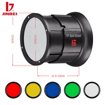 JINBEI EF-LED 초점 스팟 스누트, 10 ~ 40 도 줌 가능 아트 특수 효과 스누트, 컬러 젤 포함, 보웬스 마운트 스튜디오 라이트