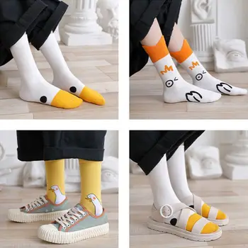 

Harajuku Women Cotton Crew Socks Cartoon Goose Duck Novelty Mid Tube Stockings
