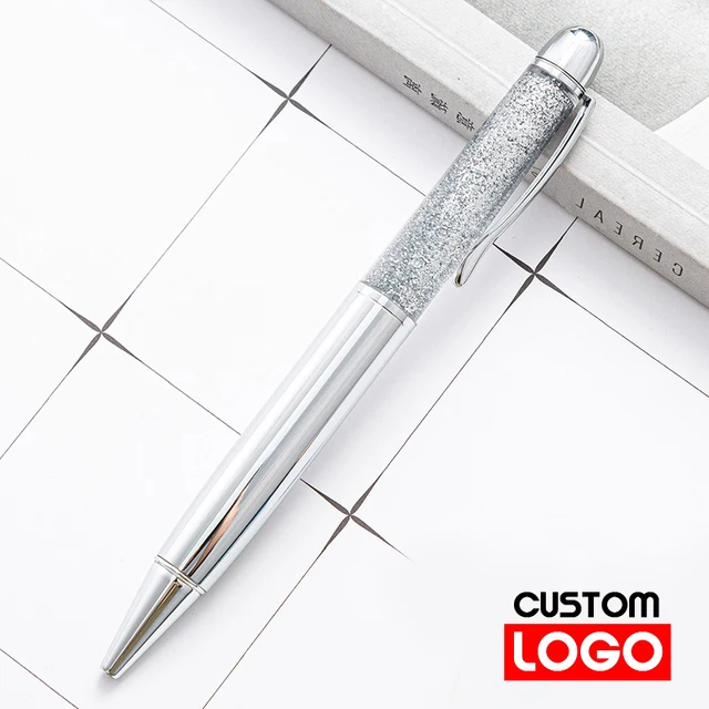 Creative Gold Foil Oil Pen Crystal Wafer Pen High-grade Metal Signature Pen Custom LOGO Lettering Engraved Name Stationery N 2 - silver