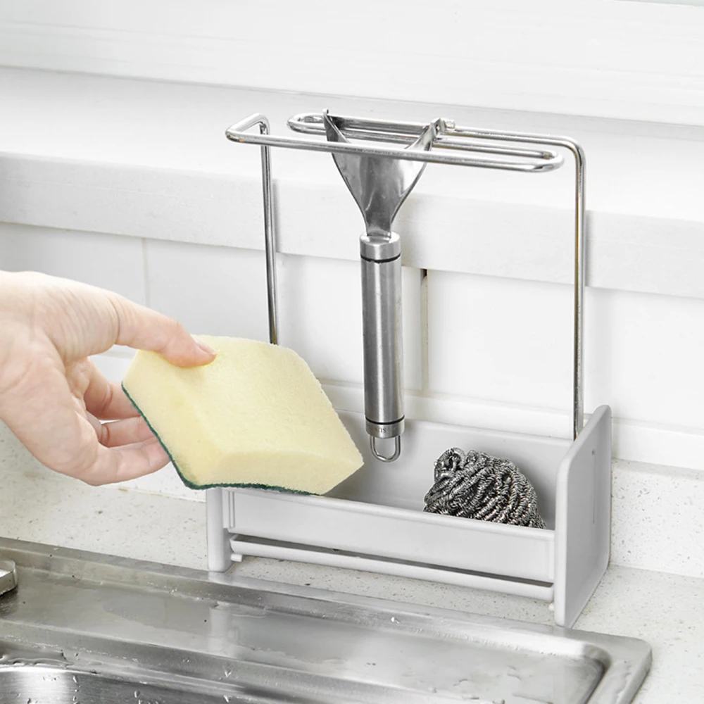Kitchen storage rack stainless steel rag hanger kitchen tool bottom removable supplies | Дом и сад