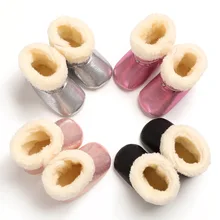 Winter Baby Shoes Solid Color High-Tube Velcro Artificial PU Leather Rivet Soft Bottom Anti-Slip Thicken Cotton Infants Shoes