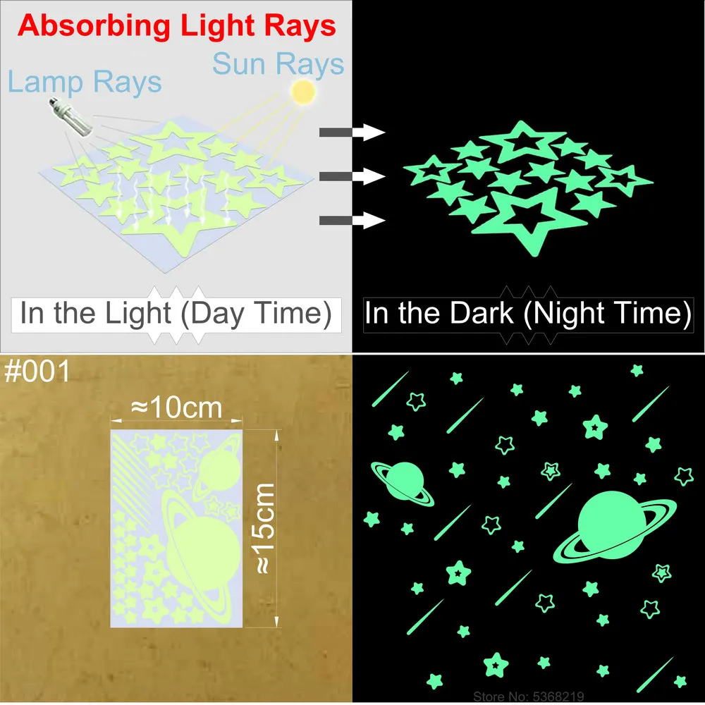 Description Picture 3 of itemGlow in the Dark Stars Luminous Moon Wall Sticker Kids Room Ceiling Children Bedroom Home Decor Glowing Stickers DIY Round Decal