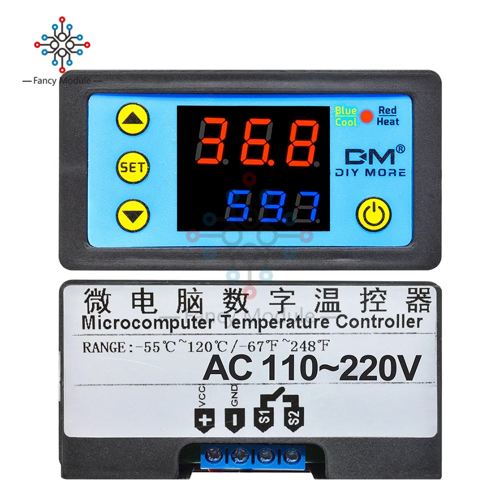 Высокая точность постоянного тока 12 V/DC 24 V/AC 110-220V термометр двойной светодиодный контроллер температуры дисплея/w 10K NTC датчик термостата зонд