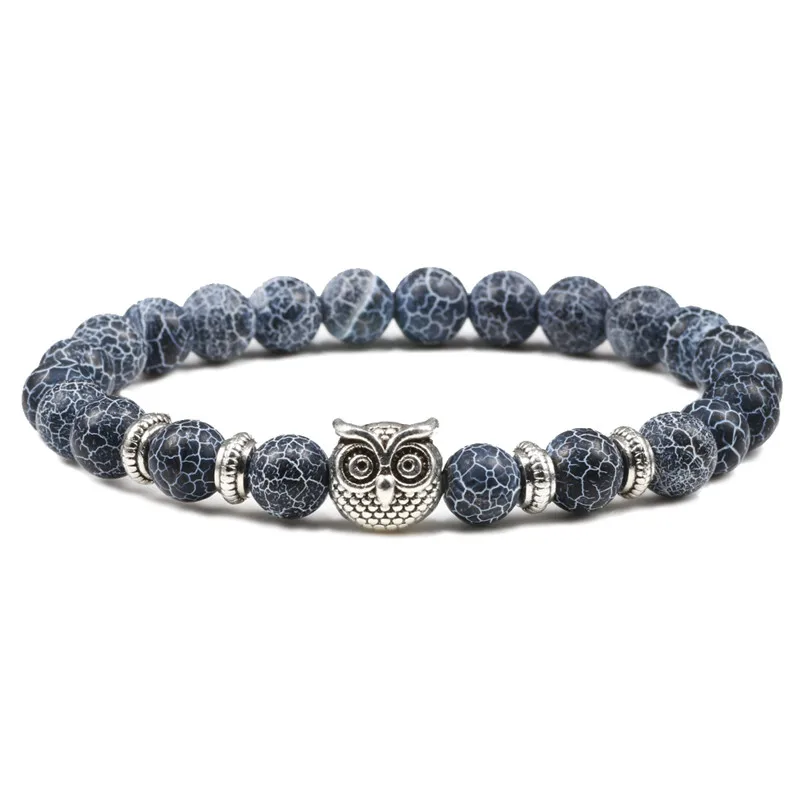 Black Lava Tiger Eye Weathered Stone Bracelets Bangles Classic Owl Beaded Natural Charm Bracelet for Women and Men Yoga Jewelry 