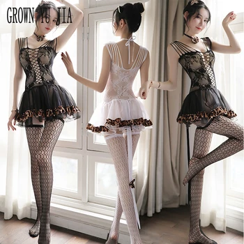 

Sexy Katze Uniform Hot Babydoll Leopard Print Lace Skirt Sexy Stockings Set Porno Catwoman Dress Garter Erotic Cosplay Customs