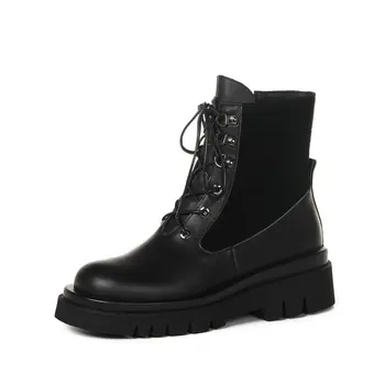 

Genuine Leather Short Boots Women Ankle Boots Office Shoes Woman 2020 Winter Warm High Heels size 41 42 43