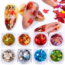 1 коробка голографические Блестки для ногтей искусство кленовый лист золото красный лазер Градиент блестка Металлические чешуйки аксессуары для ногтей BE1528