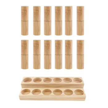 

Natural Wood Essential Oils Display Holder Stand Organizer Storage Rack + 12Pcs Bamboo Roller Bottles