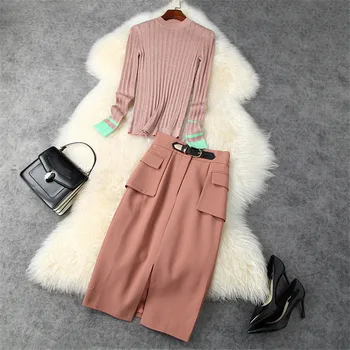 

Elegant Lady 2Piece Outfit Autumn Winter Women's Clothing Set 2020 Fashion Long Sleeve Pullover Sweater and Skirt Suits Twinset
