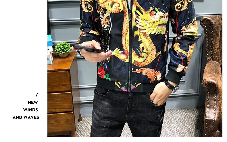 Куртка-бомбер в китайском стиле в стиле хип-хоп, мужская одежда, уличная винтажная куртка с принтом дракона, пальто, мужские куртки и пальто