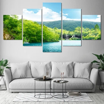 

Art Picture HD Print Painting Frame Living Room 5 Panel River Waterfall Mountain Nature Landscape Home Decor Poster Modern Wall