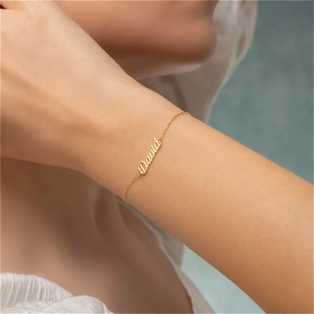 Women Chain Link Bracelet Couple Wristband Custom Name Men Personalized Jewelry on Hand Stainless Steel Bangles Kids Charm Gift 22mm three beads wristband strap stainless steel fashion sleek resin bracelet for huawei watch 3 3 pro samsung galaxy watch 3 45mm 46mm garmin venu 2 rose gold pink green