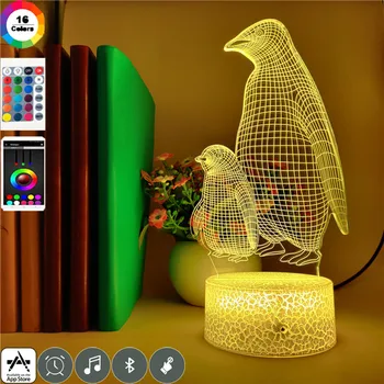 

Smart Phone Control Cute Animal Penguin Mother and Daughter 3d Led 7 Color Change Acrylic Night Light Children Event Prize Light