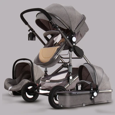 3 в 1 Детская коляска Коляска с автомобильным сиденьем для новорожденных детская спальная корзина детская комфортная Детская Коляска из алюминиевого сплава 0-36 м - Цвет: gray new