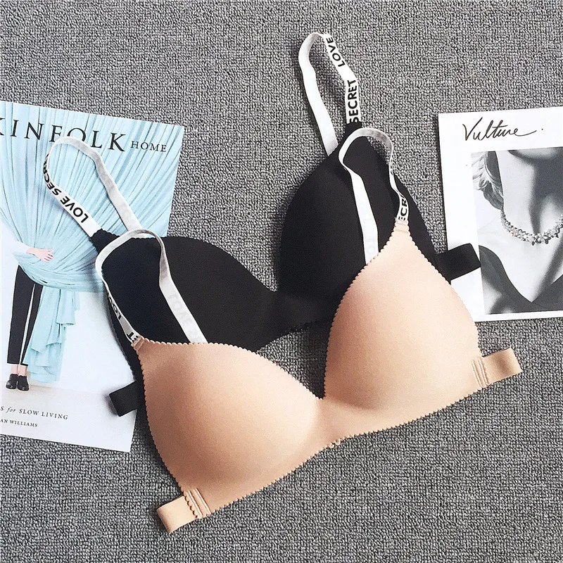 Letter Straps Seamless Push Up Bras For Women Sexy Lingerie Comfort Bra Adjustable Brassiere Small Breast Underwear Bralette
