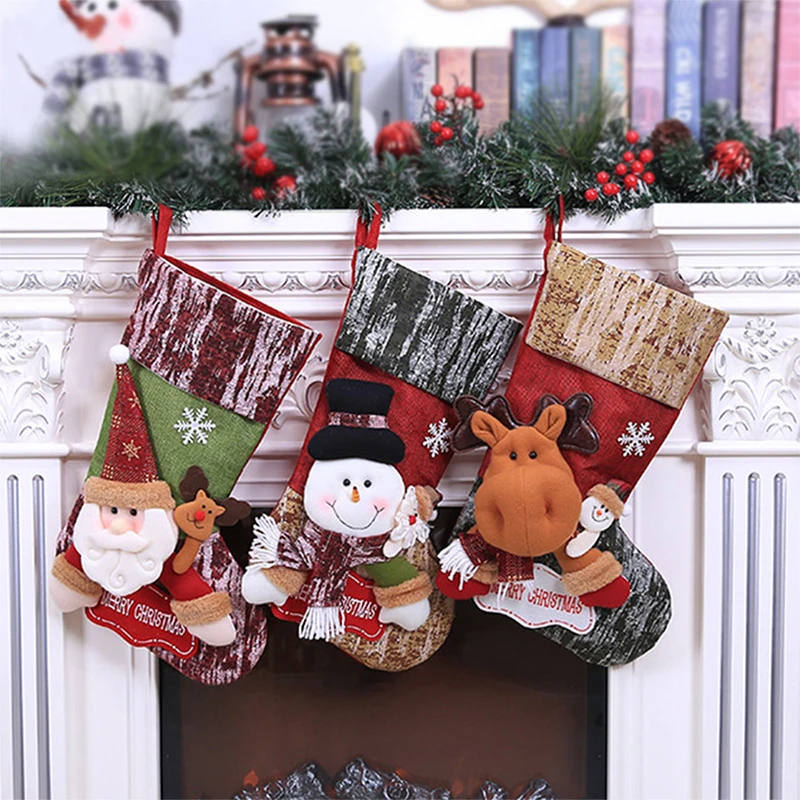 3PCS S large Рождественские чулки Рождество елки украшения Висячие украшения держатели для подарков Санта Клаус Носок подарок Дети конфеты мешок - Цвет: 3PCS S large