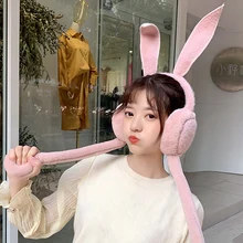 Милые женские наушники, теплые, можно перемещать подушки безопасности, шапка, плюшевая, для танцев, с заячьими ушками, Осень-зима, NOV99