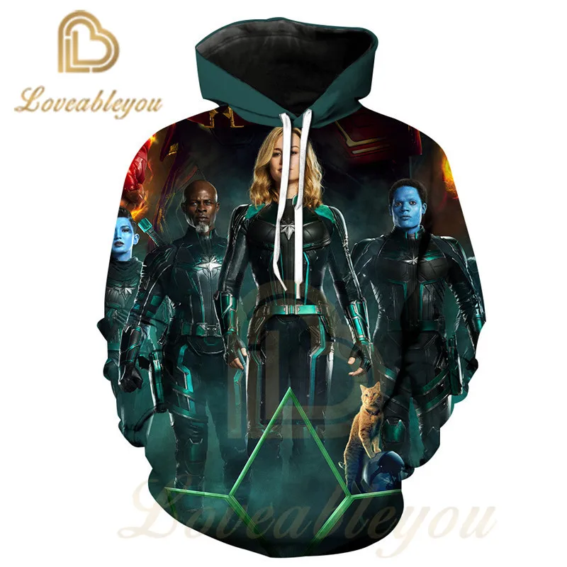 Капитан кофты с капюшоном "Marvel" MS с героями комиксов Марвел, Кэрол Дэнверс кофты Косплэй толстовки Повседневное Harajuku Стиль уличная топы
