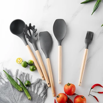 

Silicone Kitchenware Set Non-stick Cookware Heat-resistant Design Cutlery Set Cookware with Storage Box Kitchen Tools
