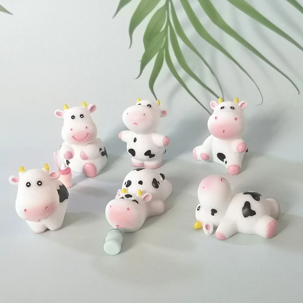 

1pc Cute Cow Baby Statue Animal Model Figurine Home Ornament Glass Decor Miniature Craft Garden Fairy Decoration DIY Accessories