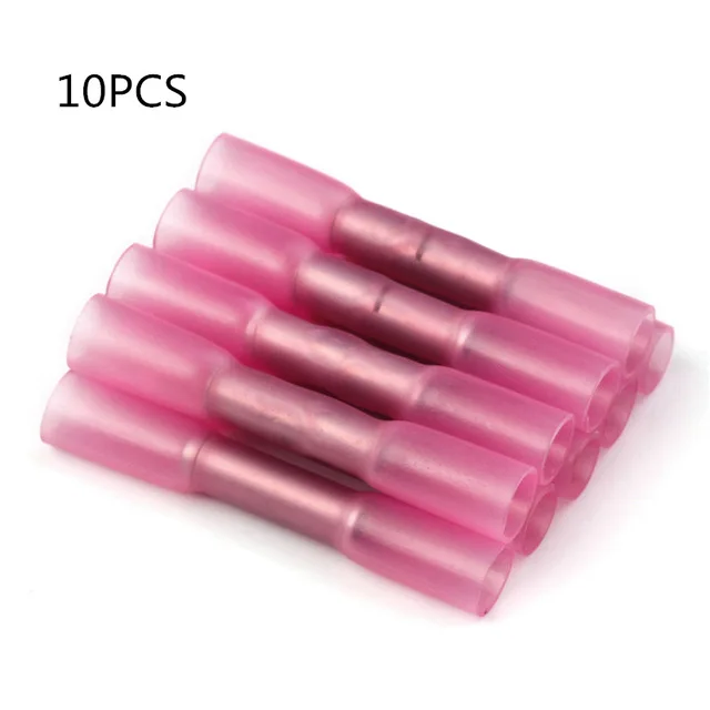 10PCS 100/25 шт. термоусадочной терминалы красные изолированные Водонепроницаемый терминал запечатать стыковой 22-18 AWG Электрический провод обжимной вывод инструменты для наращивания волос - Цвет: 10PCS