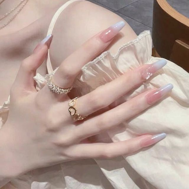Detachable Jelly Gradient with design False Nails Wearable Ballerina Coffin Fake Nails Full Cover Nail Tips Press On Nails