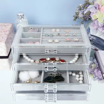 

Acrylic Jewelry Storage Box Dustproof Ring Necklace Organizer Drawer Earrings Display Insert Rack Dressing Table Organization