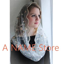 Круглая католическая женская вуаль Мантилья для церкви, головной убор, вышивка, тюль, кружево, бесконечность, Черная вуаль мантилия, вуаль, echarpe tete