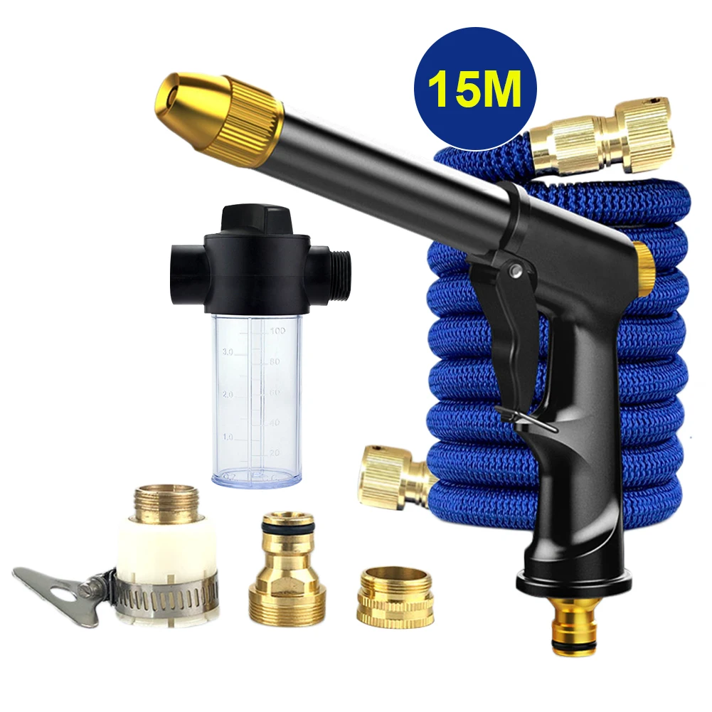 15m/30m High-pressure Water Gun For Cleaning Portable Car Wash Machine Garden Watering Hose Nozzle With 3 Connectors