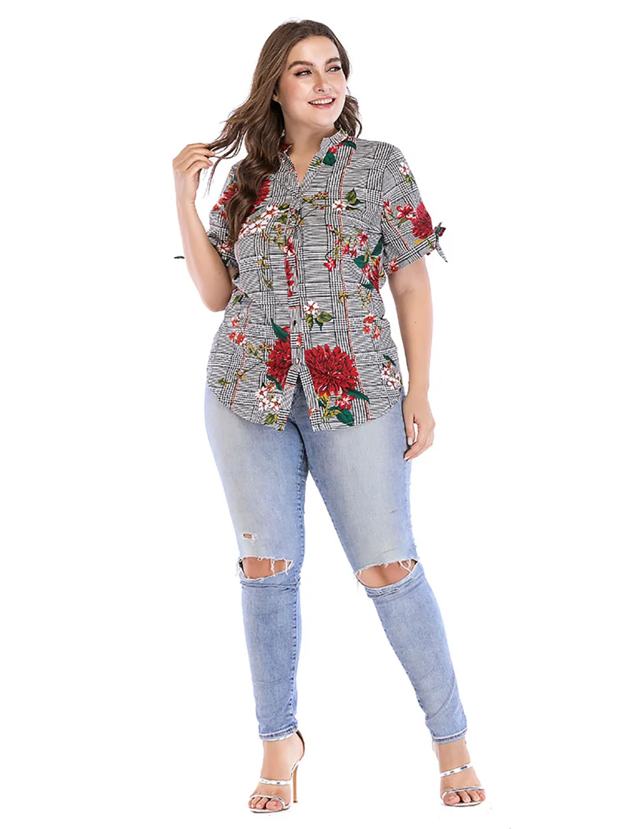 2054#Plus Size Fashion Printing Casual Women Tops - CHAOMENG MUSLIM SHOP