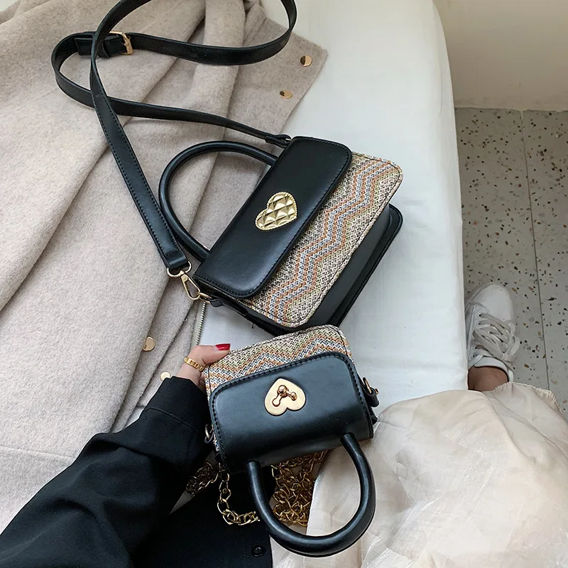 

Mini Bags Contrast Color Weaving Square Sling Bag Mini Peach Heart Chain Mini Shoulder Small Handbag Bag Women's