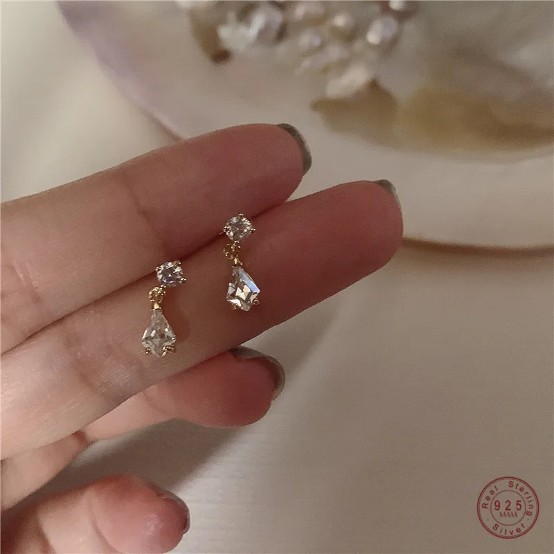 Crystal Earrings Jewelry Wedding-14k Water-Drop Japanese S925-Sterling-Silver Real-Gold