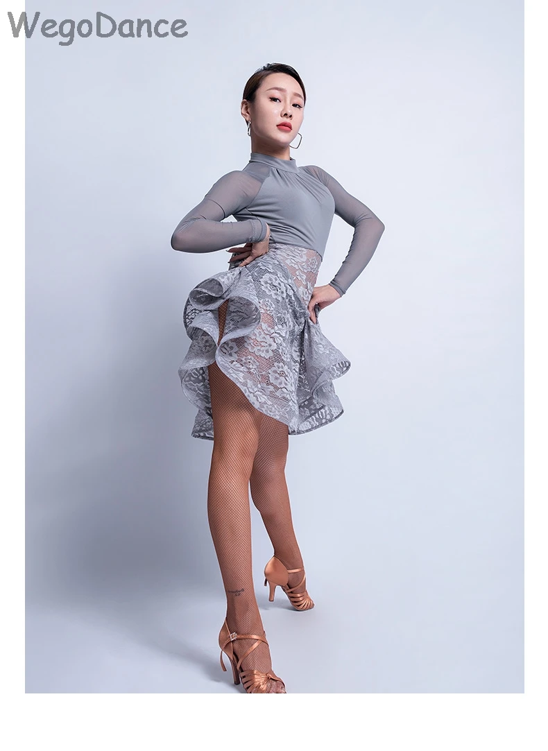Платье для латинских танцев с длинным рукавом и стоячим воротником, одежда для выступлений, одежда для профессиональных тренировок