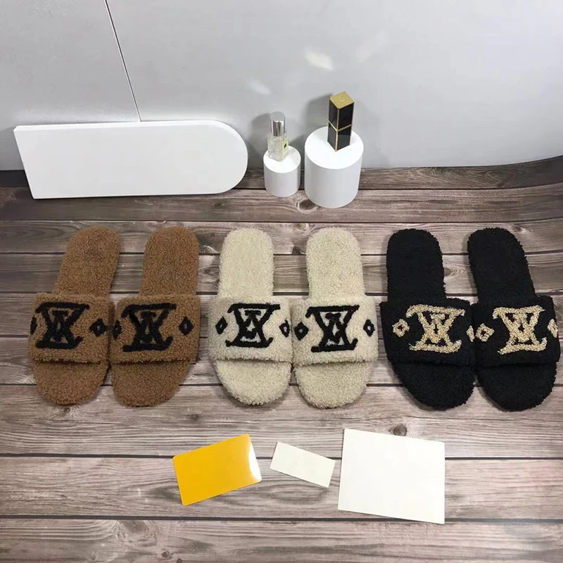 Luxury brand designer 2021 autumn and winter new cotton shoes high quality customized famous brand women's wool shoes indoor