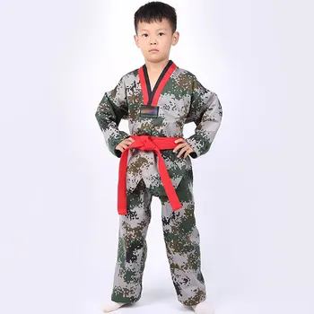 

2020 New Cotton Taekwondo Clothes Children Adult Long Sleeve Training Clothes Coach Taekwondo Camouflage Clothing(white belt)