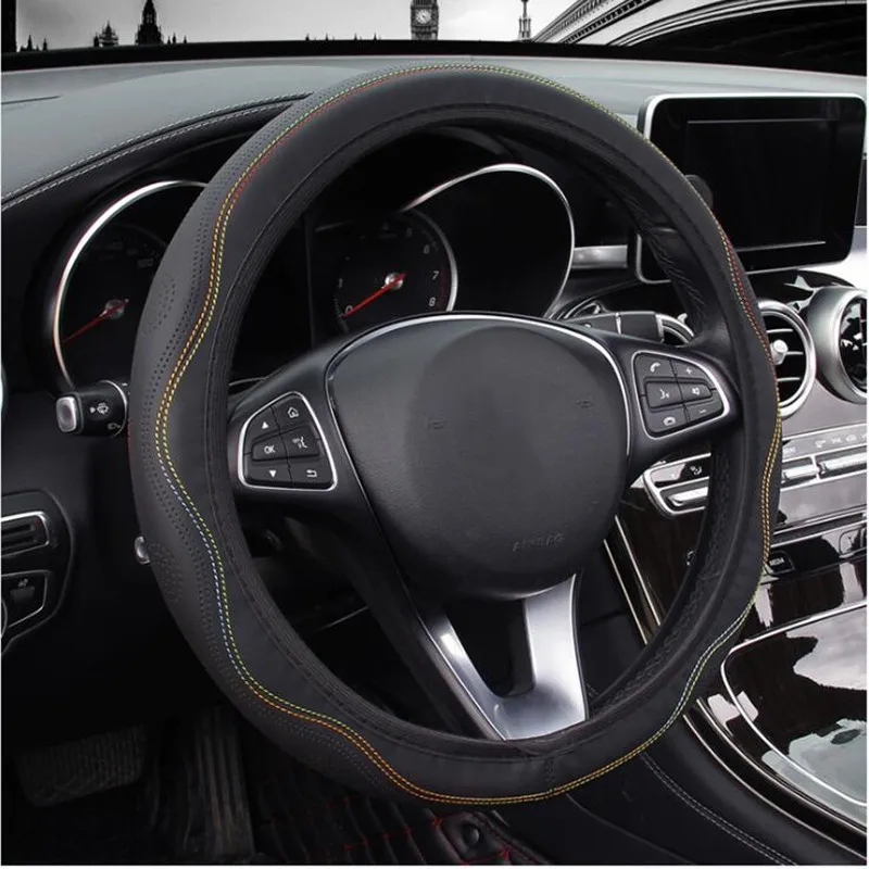 

37-39cm Car Steering Wheel Cover Skidproof Auto Steering- Wheel Cover Anti-Slip Embossing Leather Car-styling Car Accessories