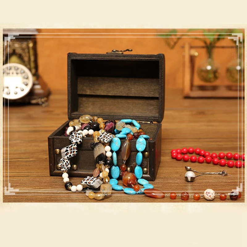 Шикарный деревянный пиратский ящик для хранения ювелирных изделий, чехол, держатель, винтажный сундук с сокровищами для деревянного