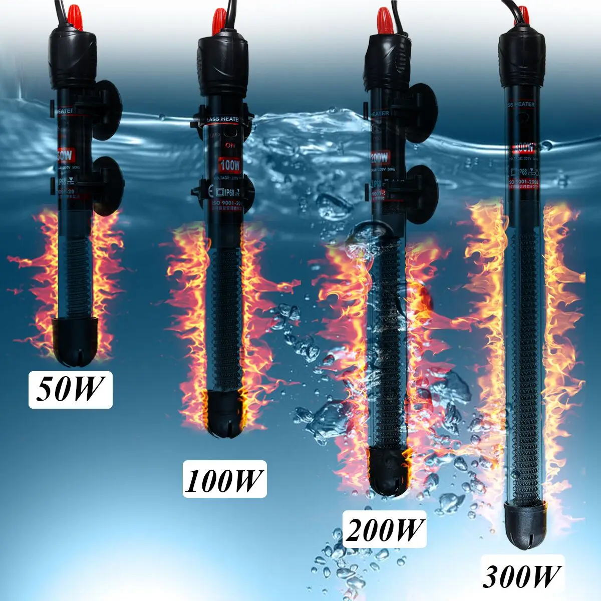 Adjustable Temperature Thermostat Heater Rod 50W/100W/200W/300W Submersible Aquarium Fish Tank Water Heat | Дом и сад